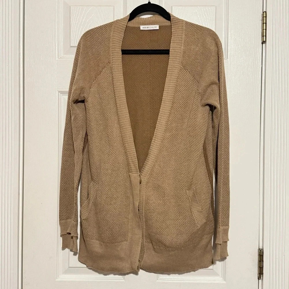 SEE BY CHLOE | Long‎ Sleeve Oversize Cardigan Button Two Toned Brown size 4